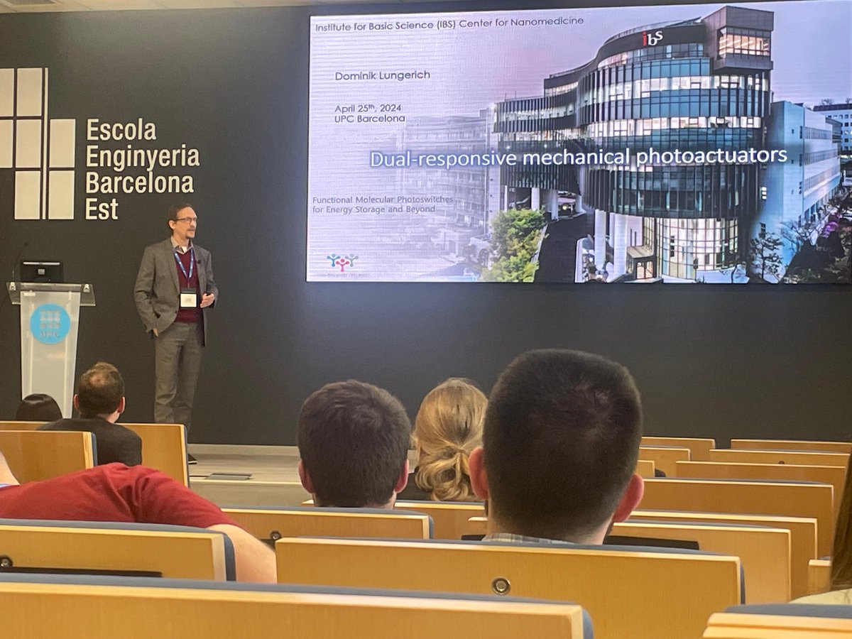 AwatefAyadi's tweet photo. At the "Functional Photoswitches for Energy Storage and Beyond" conference in Barcelona, @DLungerich gave a great talk on Dual-responsive mechanical photoactuators. @DLungerich #photoswitches @Switches4Energy https://t.co/yC38ehZ2d0