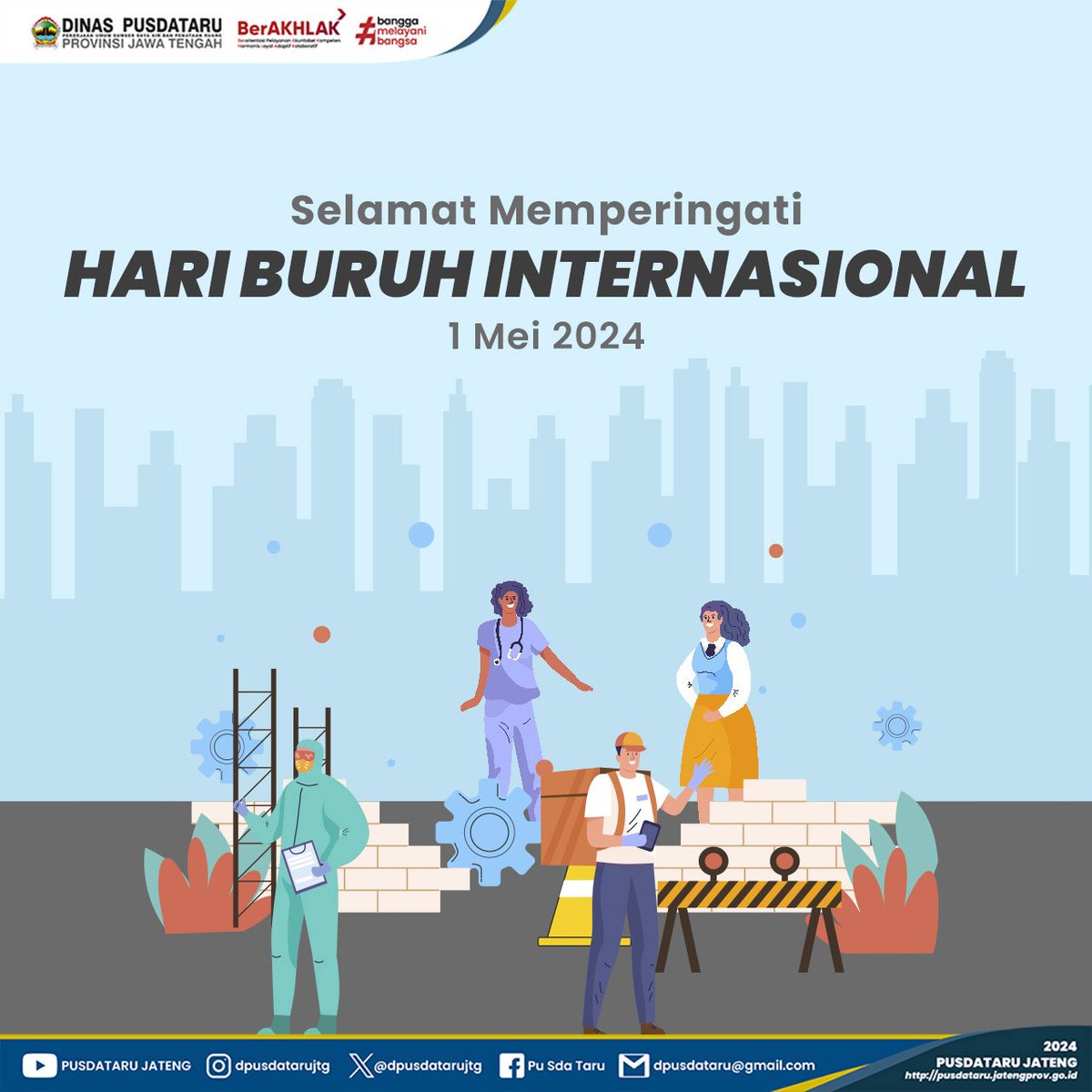 Pekerja adalah pilar utama kemajuan suatu bangsa. Mari kita hargai dan dukung mereka untuk mencapai kesuksesan. Selamat Hari Buruh Internasional. 1 Mei 2024. #hariburuh #mayday #hariburuh2024