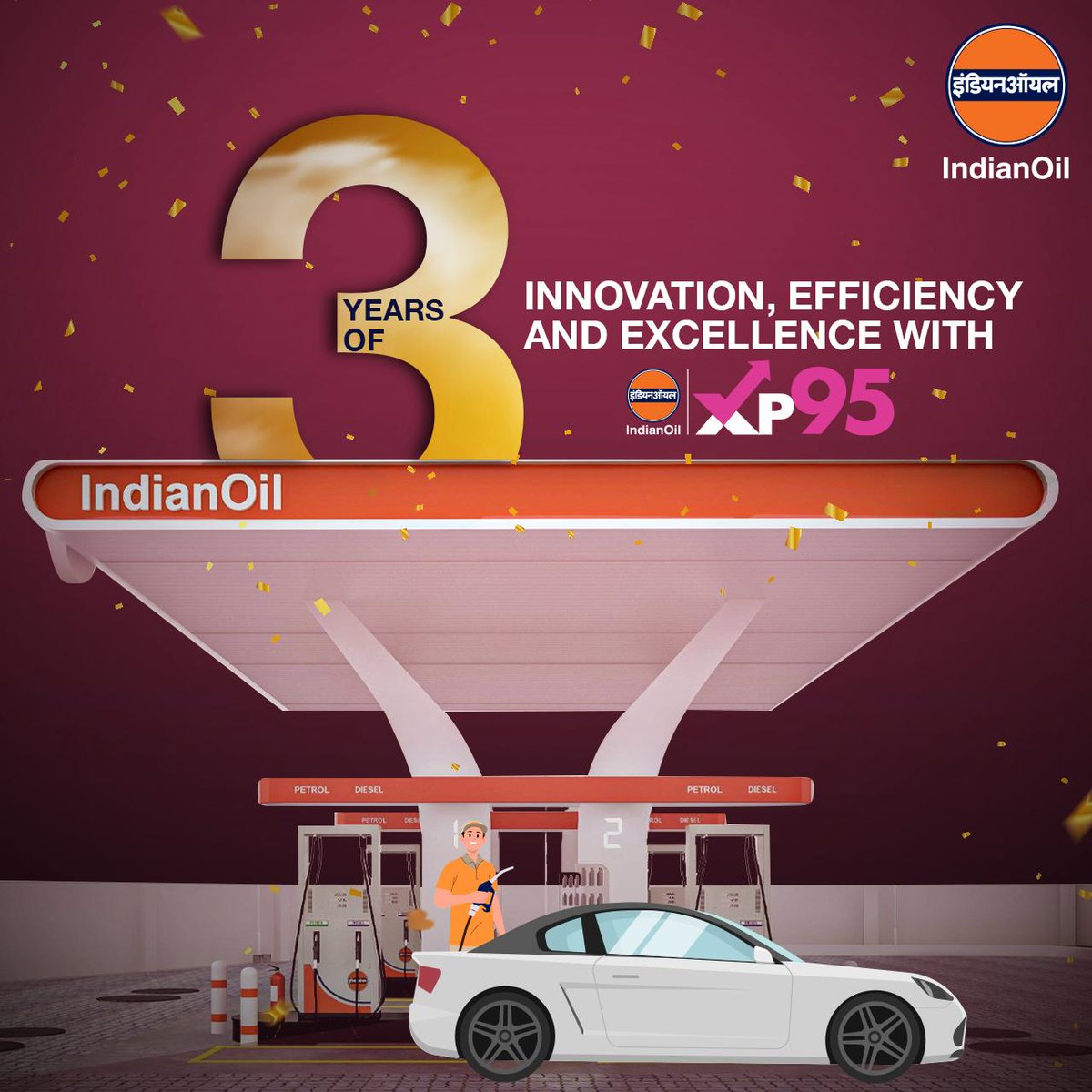 DirMktg_iocl's tweet image. Celebrating 3 years of IndianOil's XP95! 

As we mark this milestone, I am proud to reflect on how #XP95 has revolutionized the driving experience for countless customers across the nation. With its superior performance, better mileage and higher efficiency, #XP95 has not only