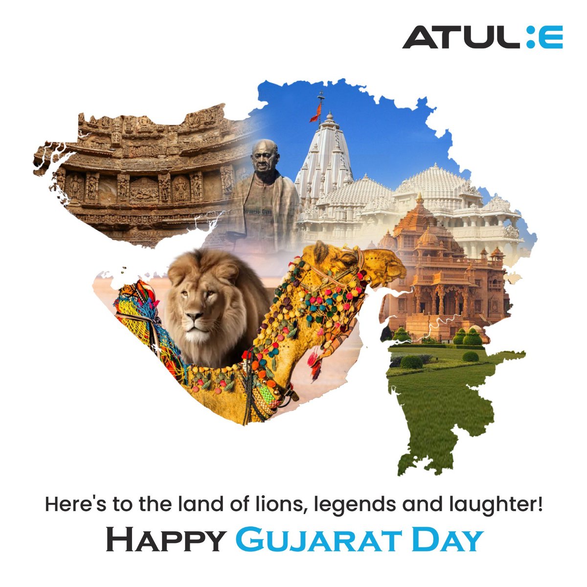 Here's to Gujarat – where courage roars like a lion, history is penned by legends and every corner resonates with infectious laughter! Happy Gujarat Day to the land of vibrant culture and boundless joy! 🦁🌟😄 #GujaratDay #LionheartedLegacy #JoyfulJourneys