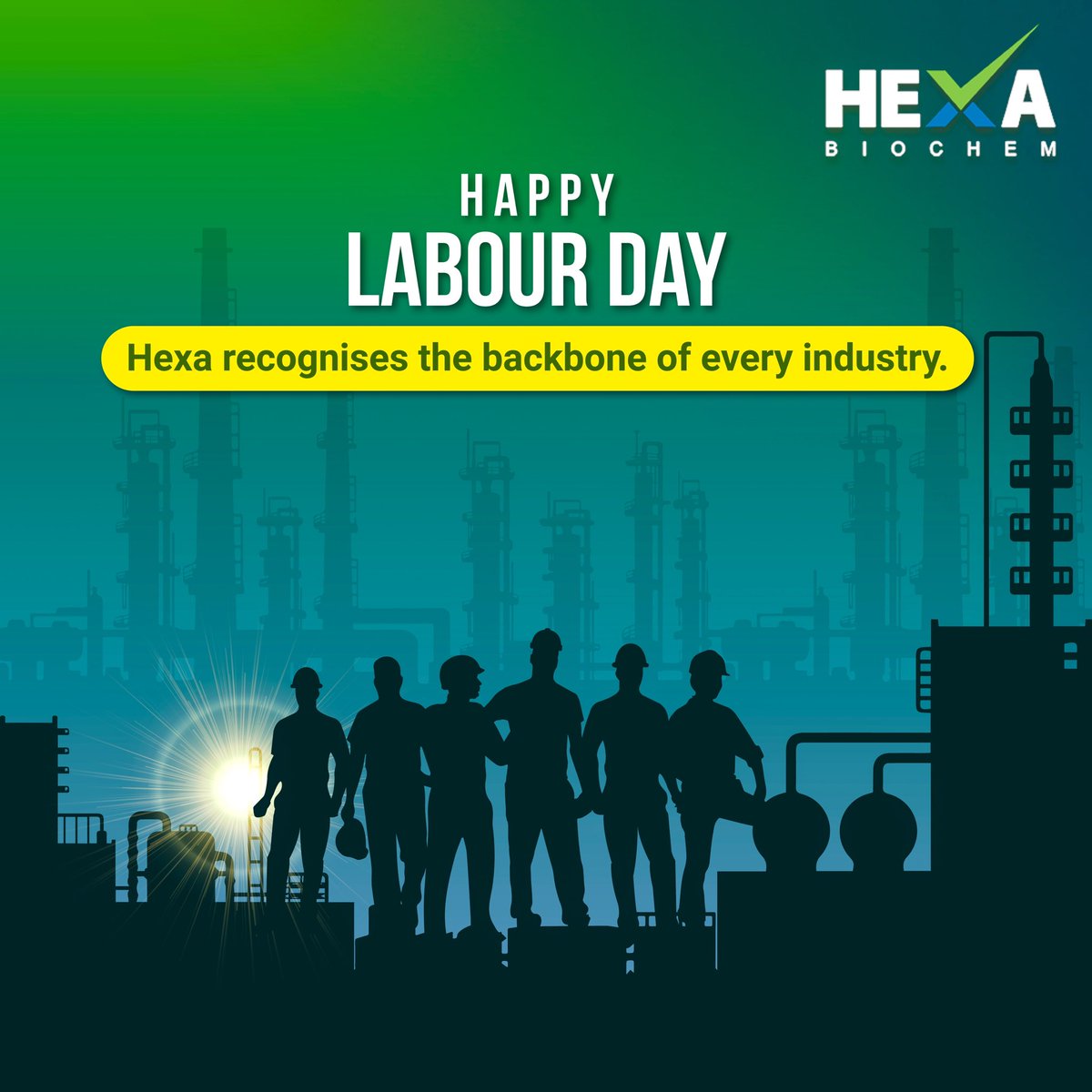Happy Labour Day from Hexa! Today, we celebrate the dedication and hard work of every individual contributing to building a brighter future. 💪🔬 #LabourDay #HexaChemicals #CelebrateDedication