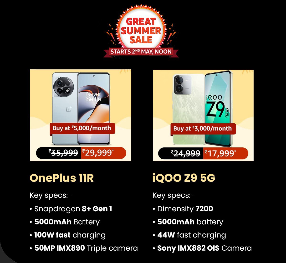 Amazon unveiled hot deals on the OnePlus 11R and iQOO Z9 5G. Let us know which one fits your budget better!

#Amazon #OnePlus11R #iQOOZ9 #GreatSummerSale