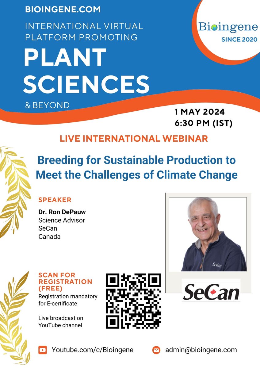 You are cordially invited to participate in our Live Webinar on the Plant Research series organised by Bioingene.com. Bioingene Webinars are FREE for all and registered attendees will get CERTIFICATES. Registration (Free): forms.gle/HQY6kh9E1j3yzA…
<a href="/SeCan/">SeCan</a>