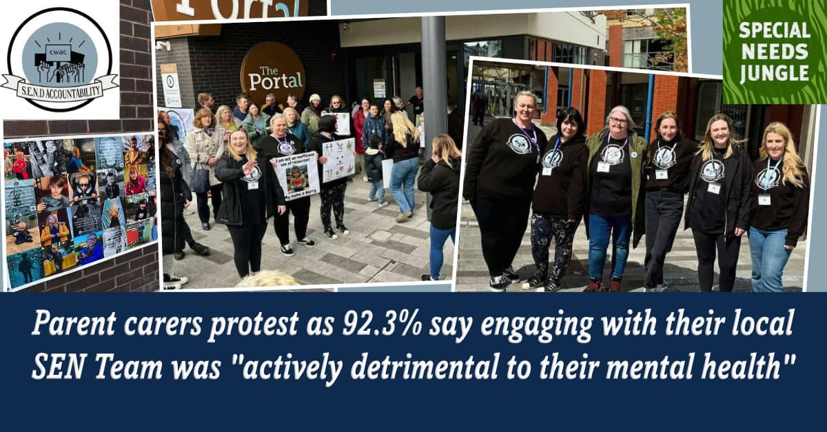 NEW POST: More parent carers stage SEND protests—this time in Cheshire West and Chester, where in a survey, 92.3% said engaging with their local SEN Team was 'actively detrimental to their mental health' specialneedsjungle.com/parent-carers-…