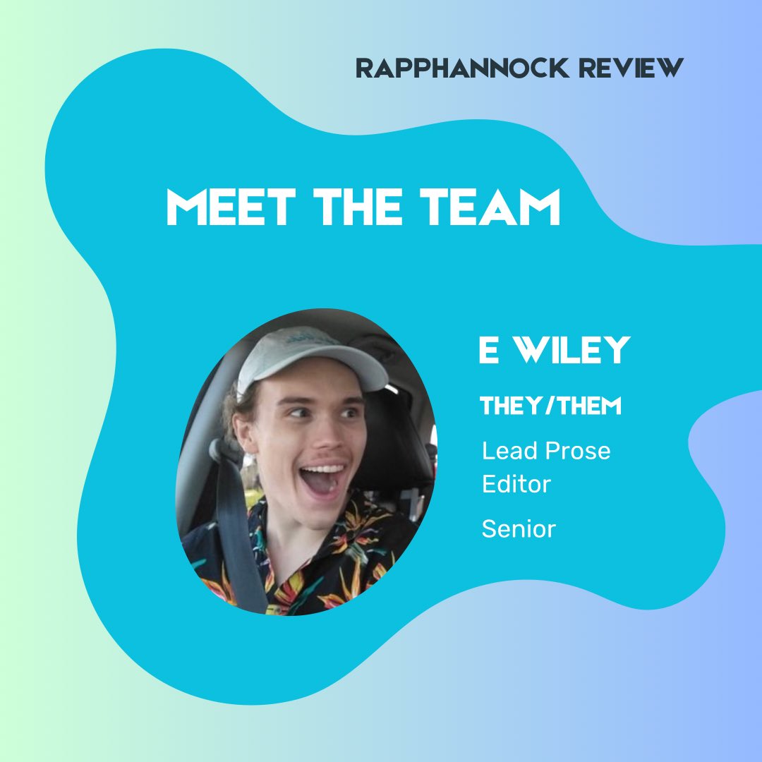 Next up for our team is E! They are one of our Lead Prose Editors! E’s favorite story is “The Creative Gene” by Hideo Kojima! #rappahannockreview #literaryjournal #prose #poetry #literarymagazaine #litmag