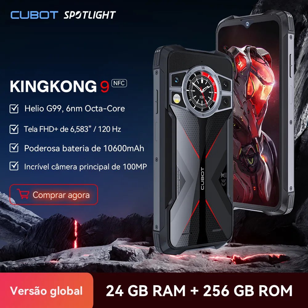 📱 Celular Cubot KingKong 9, Helio G99, tela FHD+ de 120Hz e 6,6', Tela traseira, 24GB de RAM (12GB + 12GB estendidos), 256GB de ROM, Câmera traseira tripla de 100MP e com sensor de visão noturna, Certificados de resistência IP68 e IP69K, Bateria 10,600mAh 33W

🇧🇷