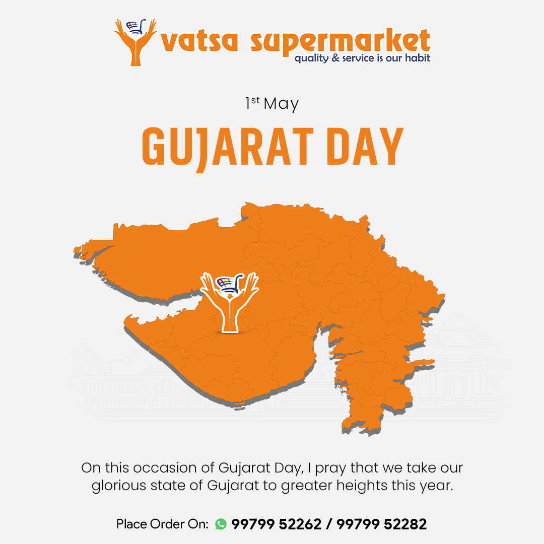 On this occasion of Gujarat Day, I pray that we take our glorious state of Gujarat to greater heights this year.
.
#Vatsasupermarket #gujarat #beststore #Supermart #groceries #BestServices #onlineshoppingstore #delivering #Extraordinary #freshingredients #specialoffers