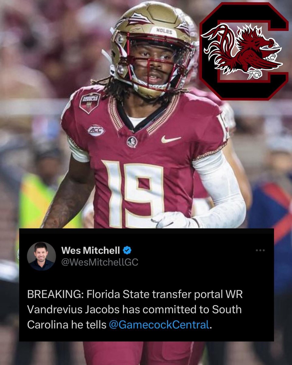 ICYMI: After Entering The Transfer Portal On April 22nd, Former #FSU WR @VandreviusJ Has Committed To South Carolina. The 6’0 175lbs Fort Pierce, FL Native Was A 4🌟 Recruit In The 2023 Class As He Will Have 4 Years Of Eligibility Remaining. (📸: 247) #GoNoles #KeepCLIMBing