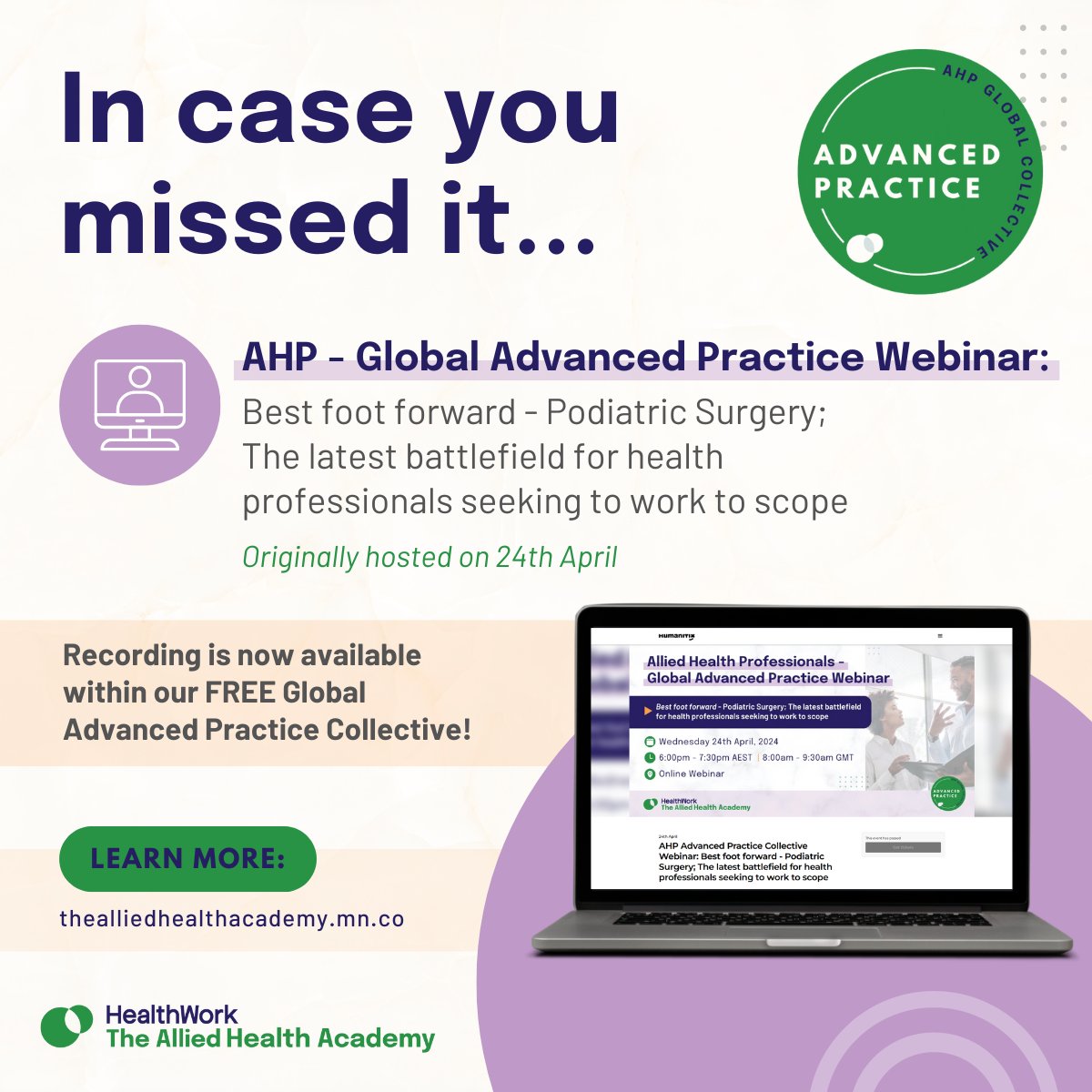 Did you miss The Allied Health Academy's recent AHP Advanced Practice Collective Webinar? The recording is now available. 📢 For CURRENT members of The Academy: loom.ly/nGw4C7M 📢 If you haven't joined The Academy yet: loom.ly/z8QN_ns #AlliedHealth #AHP