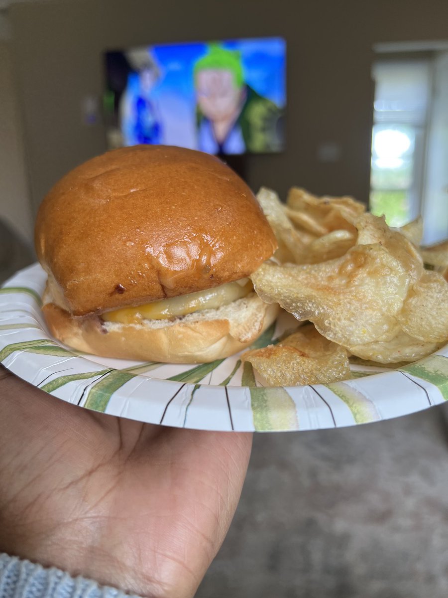 @plantbasedvibes I decided to be unhealthy today and made a burger and homemade chips💀