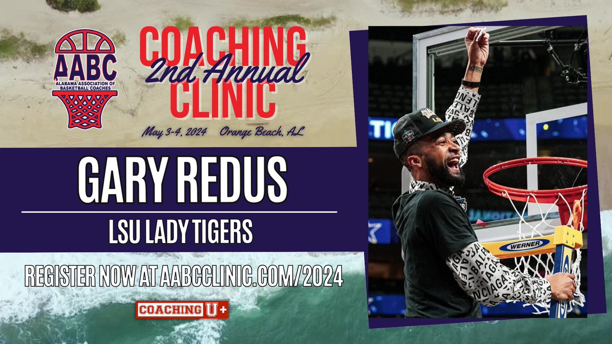 🏀 Watch Alabama native Gary Redus of the 2023 NCAA Champion LSU Lady Tigers speak at the 2nd Annual AABC Coaching Clinic 📍Orange Beach High School 🗓️ 5/3-5/4 🎟️ Register below ⬇️ 🔗 aabcclinic.com/2024