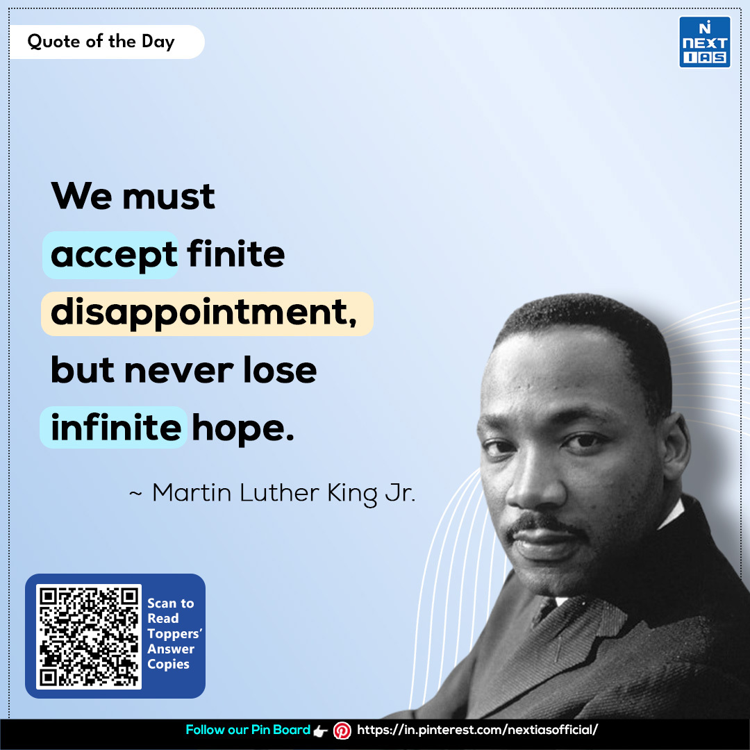 Quote of the Day ✨

For more such quotes, visit: in.pinterest.com/nextiasofficia…

SCAN the QR Code to read the TOPPERS' Answer Booklet of CSE 2023.

#quoteoftoday #upsc #nextias #quotesdaily #martinlutherkingjr