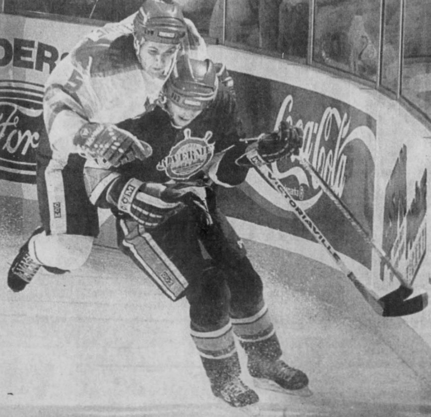 4/30/91 – Before 6,814 at Vet's Memorial, the Phoenix #Roadrunners dropped their 2nd game in a row to the Peoria Rivermen 4-1, evening out the #IHL West. Div. Semis that they once led 2-0, 2-2. Jablonski, Thomlinson, and Chase were playing after the #NHL's Blues' elimination.