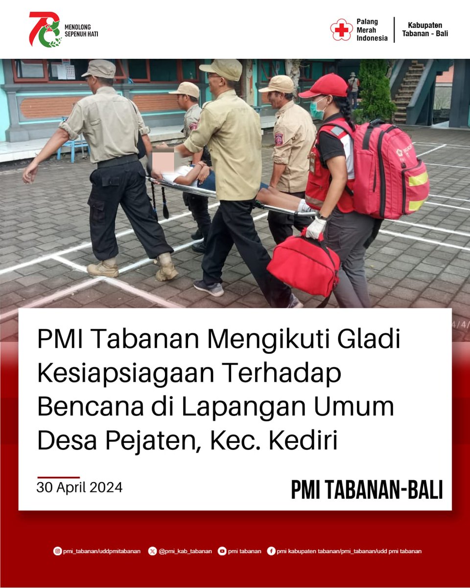 PMI_Kab_Tabanan's tweet photo. PMI Kab. Tabanan mengikuti Kegiatan Simulasi Kesiapsiagaan Terhadap Bencana yg diselenggarakan o/Pemkab Tabanan di Lapangan Umum Desa Pejaten, Kec. Kediri, (30/4/2024). 
Kegiatan simulasi ini dimulai  pkl 08.30 wita dlm rangka memperingati hari Kesiapsiagaan Bencana Nasional 2024 https://t.co/IZBaIG2pFa