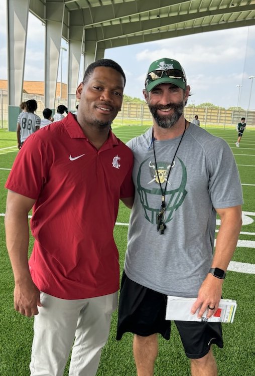 Thank you @WSUCougarFB for visiting and recruiting the Pirates! #Poteetstrong #BTS
