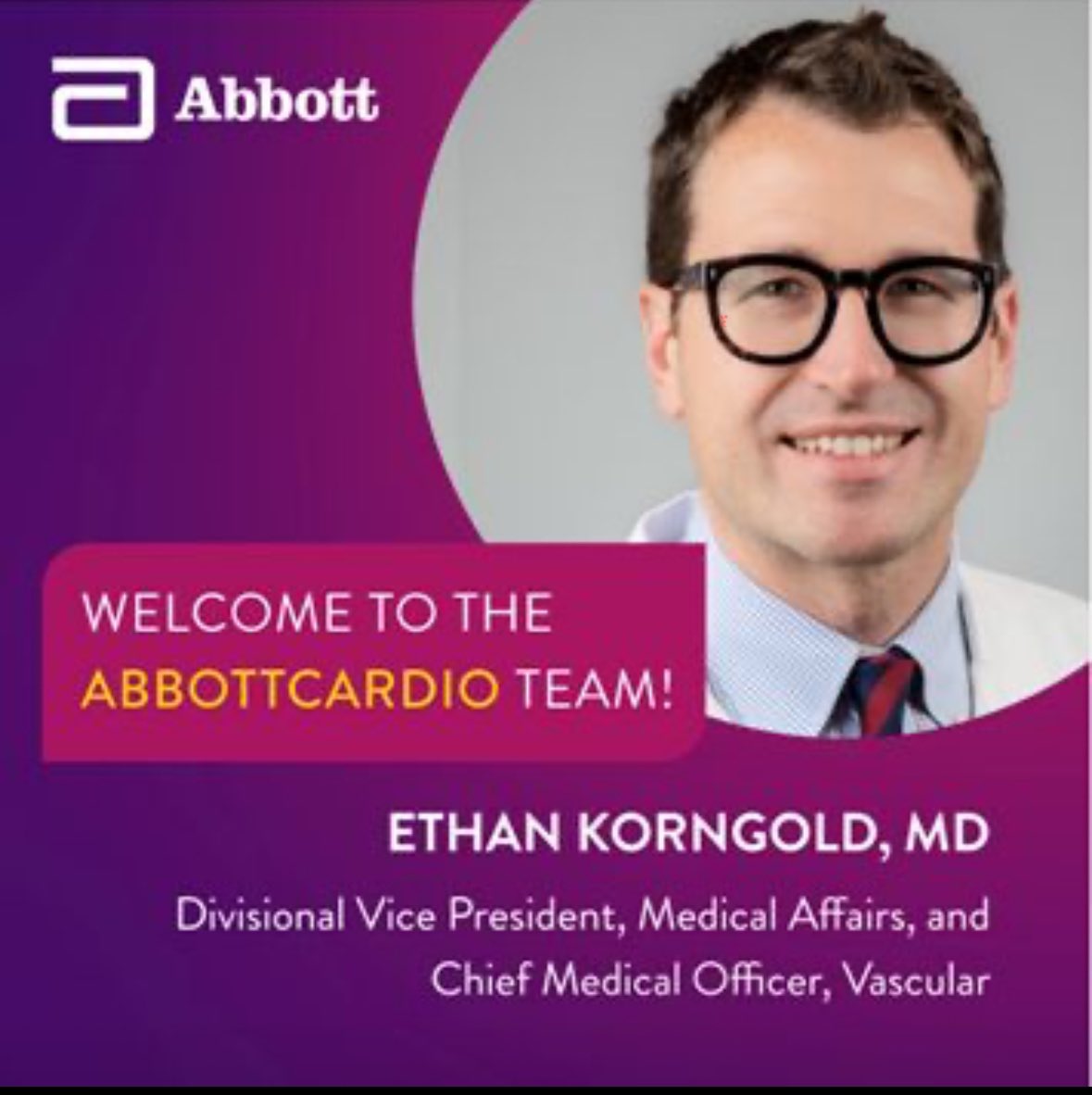 Ethan Korngold, MD (@ekgpdx) on Twitter photo Thrilled to join <a href="/AbbottCardio/">Abbott Cardiovascular</a> as the Chief Medical Officer for Vascular. The space is more exciting than ever, and Abbott is on the leading edge of innovation.
Thankful for 15yrs at <a href="/ProvHealth/">Providence Oregon</a> with extraordinary colleagues. So much good to come!
#AbbottProud #CardioTwitter Thrilled to join <a href="/AbbottCardio/">Abbott Cardiovascular</a> as the Chief Medical Officer for Vascular. The space is more exciting than ever, and Abbott is on the leading edge of innovation.
Thankful for 15yrs at <a href="/ProvHealth/">Providence Oregon</a> with extraordinary colleagues. So much good to come!
#AbbottProud #CardioTwitter