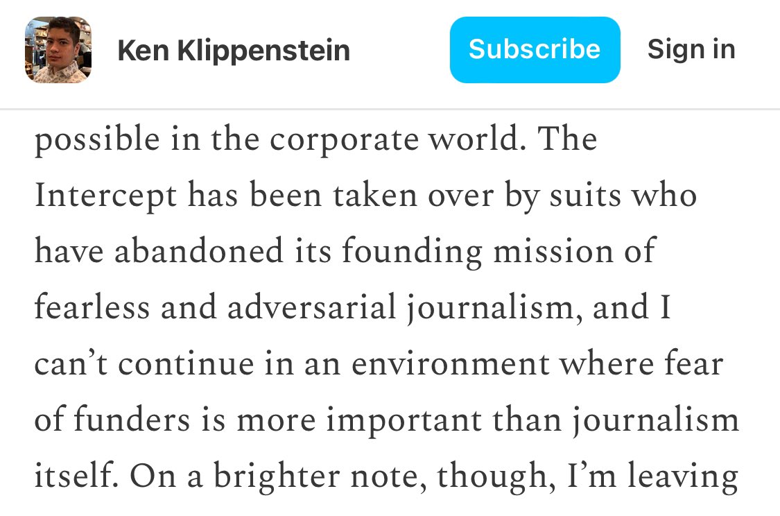 the intercept has been taken over by suits who have stayed true to its founding mission of limited hangouts and getting whistleblowers arrested