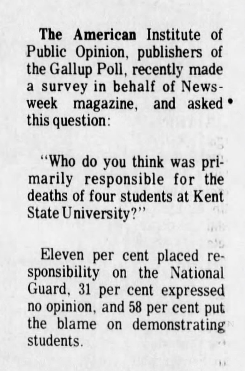 After the Kent state massacre, apparently 58% of Americans blamed the protesting students (from a May 1970 edition of the Palm Beach Post).