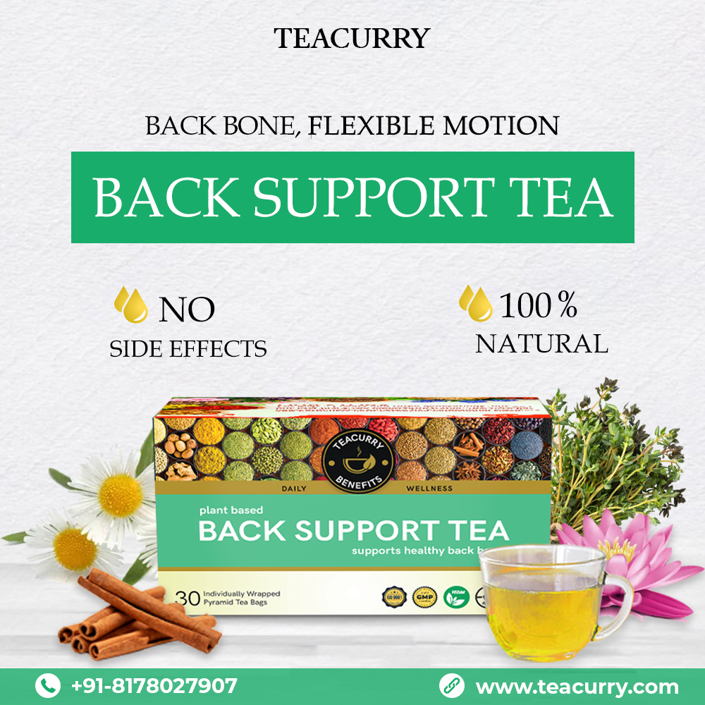 Teacurry Back Support Tea is the best herbal tea that helps with back pain assists to get relief from sciatica, and supports in case of a herniated disc. 
#BackSupportTea #HealthyBones #JointHealth #TeaForKnees #StrongBones #BoneHealth #TeaForBackPain