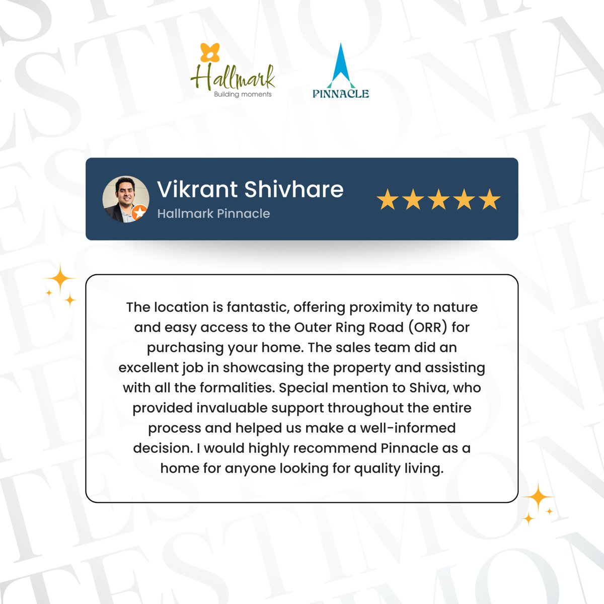 Thank you very much for your kind feedback! Your encouragement boosts our spirits and inspires us to keep improving:)

#HallmarkBuilders #ClientReview #Hyderabad #RealEstate