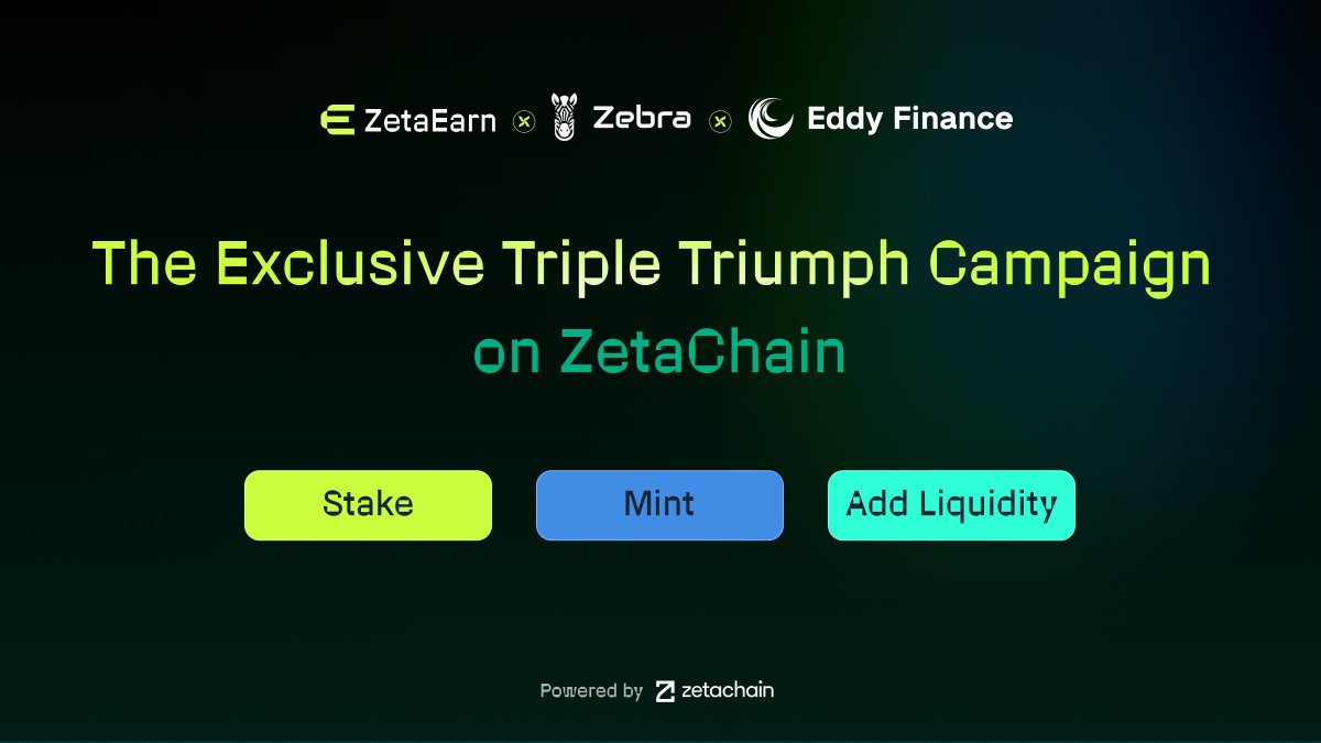 ⚡️ Unleash the full earning potential of your $ZETA and $stZETA holdings! ZetaEarn joins forces with @Zebra_zeta and @eddy_protocol to bring you the 'Triple Triumph' campaign.🔥 How to Participate? 1️⃣ Stake your ZETA on @ZetaEarn to receive stZETA. 2️⃣ Head to Zebra Protocol and…