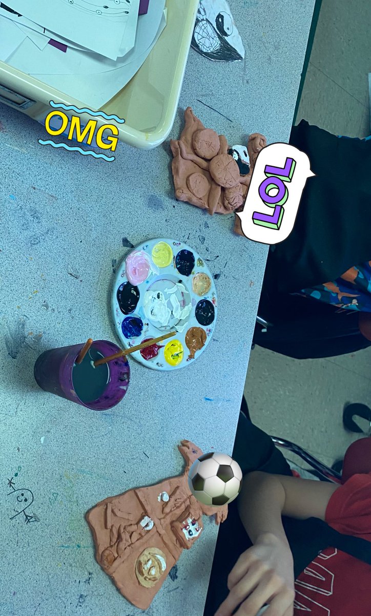 6th Grade painting their Coat of Arms Clay Projects