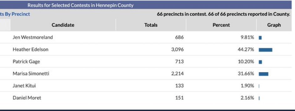 Current State Rep from Edina Heather Edelson and Marisa Simonetti advance to May 14th runoff election for the District 6 Henn Co commissioner seat