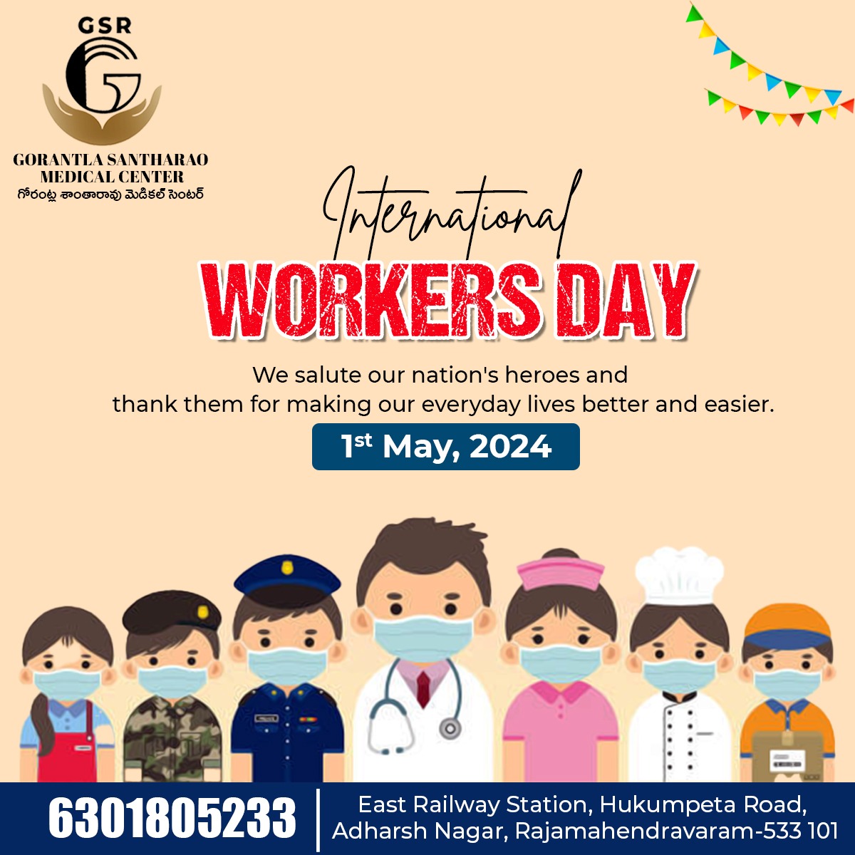 'Happy International Labour Day! Let's honour the relentless workers who power our world and uplift our lives. Today, we celebrate your dedication and resilience!'
#gsrmedicalcenter #celebrates #MayDay #WorkersDay #InternationalWorkersDay #LaborDay #MayDay2024 #Rajahmundry