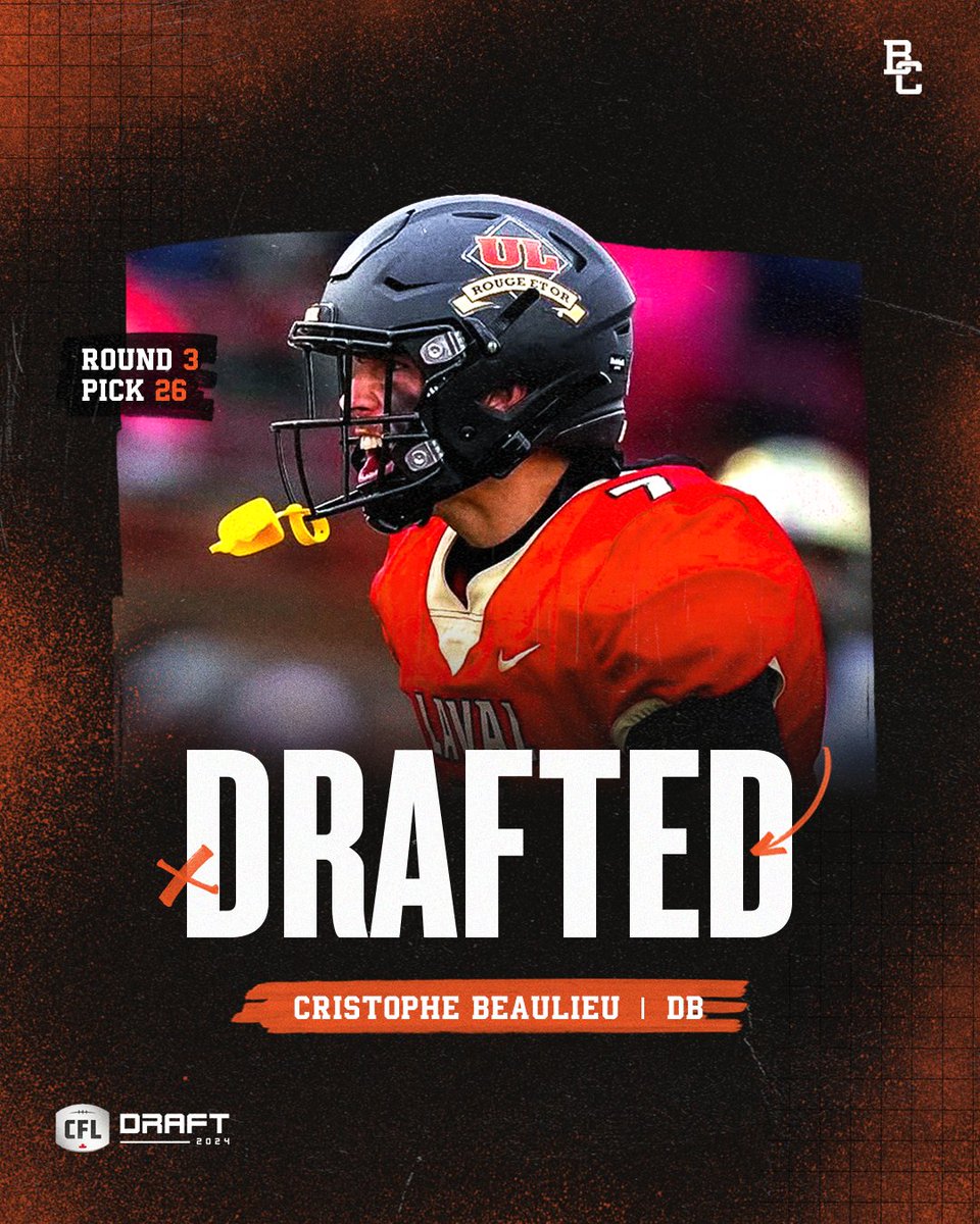 BC LIONS (@bclions) on Twitter photo We go to Laval in round three! With the 26th pick in tonight’s #CFLDraft, the #BCLions select DB Cristophe Beaulieu
#CFLDRAFT | @ulaval | <a href="/Cribo_21/">Cristophe Beaulieu</a> We go to Laval in round three! With the 26th pick in tonight’s #CFLDraft, the #BCLions select DB Cristophe Beaulieu
#CFLDRAFT | @ulaval | <a href="/Cribo_21/">Cristophe Beaulieu</a>
