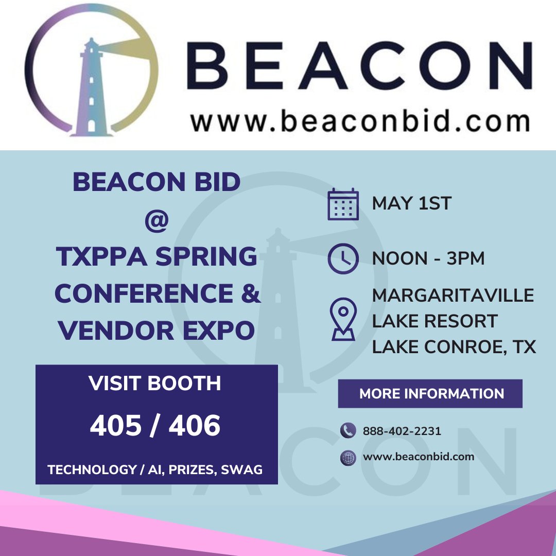 🎉 Exciting News! 🎉 Tomorrow, join us at #TxPPA Spring 2024 Conference & Vendor Expo. We're thrilled to showcase how our innovative solutions are already benefiting many Texas agencies. Don't miss us at Booth 405/406 – let's revolutionize procurement together! 💼 #BeaconBid
