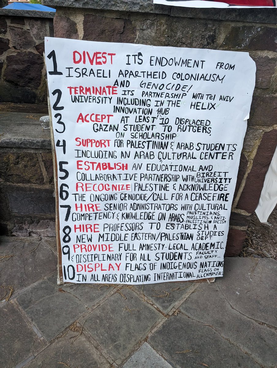 At the Rutgers encampment today where students are camped out overnight (in the rain) pressuring the university to meet demands and divest from genocide