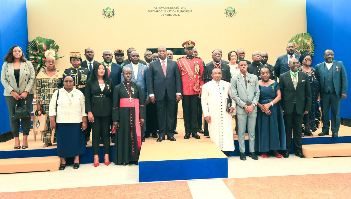 Dialogue241's tweet photo. Après avoir reçu les conclusions des travaux du DNI, ce mardi 30 avril 2024, le Président de la Transition, Chef de l’Etat, Brice Clotaire OLIGUI NGUEMA, s’est dit « satisfait du bon déroulement des travaux et de son issue, au regard des recommandations et propositions pour l’a.. https://t.co/D60OCN95jJ