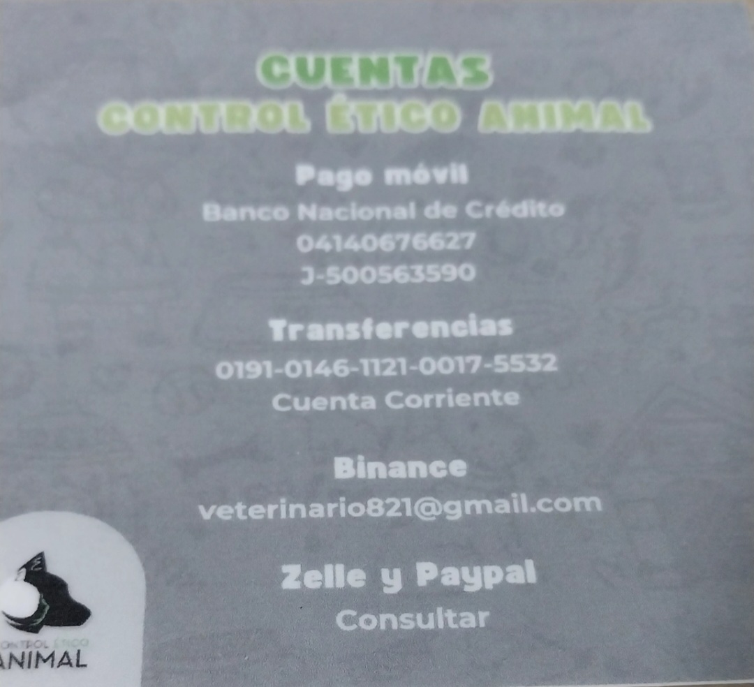 Agradecemos quien pueda ayudarnos con la hospitalización de Nieves. Aquí la cuentas de Control Etico Animal. Por favor enviarnos el capture. Gracias #n