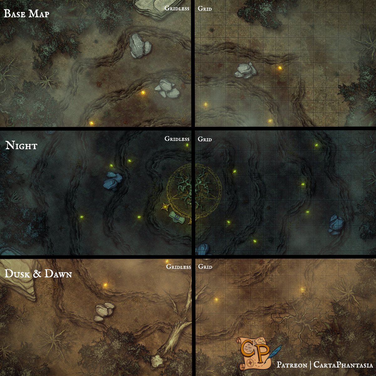 Preview of my 'Strange Forest' multi-map set. See more via the link in my bio! #dnd #dndbattlemap #battlemap #battlemaps #ttrpgmap #ttrpg #fantasycartography #roll20 #pathfinder #pathfindermaps