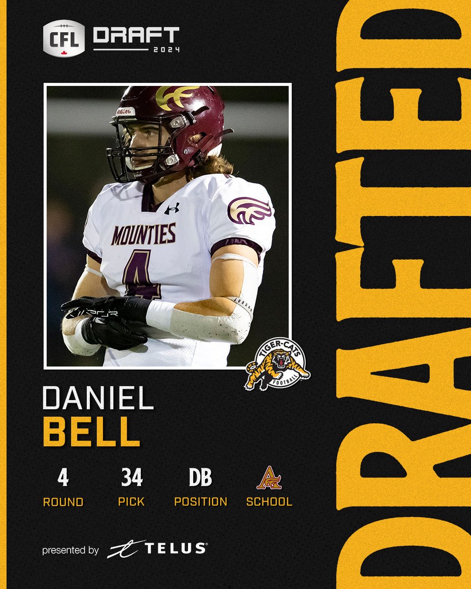 Adding another dawg to the DB room 🫡 With the 34th pick in the #CFLDraft, we’ve selected DB Daniel Bell out of @MTA_Athletics. #HamiltonProud | @TELUS