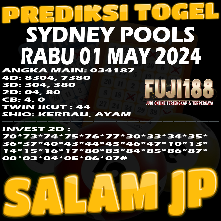 PREDIKSI TOGEL ONLINE SYDNEY RABU 01 MAY 2024
#fuji188 #fuji #prediksitogel #prediksiangka #prediksijitu #angkajitu #togelonline #bandartogel #angkatogel