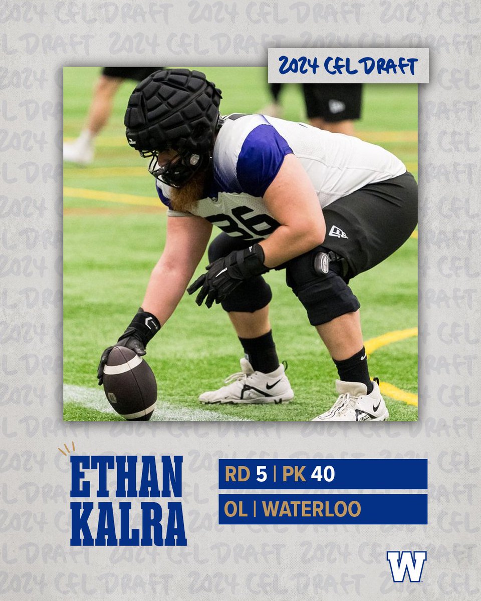 We have selected offensive lineman Ethan Kalra out of Waterloo with the 40th overall pick in the 2024 @CFL Draft. #ForTheW