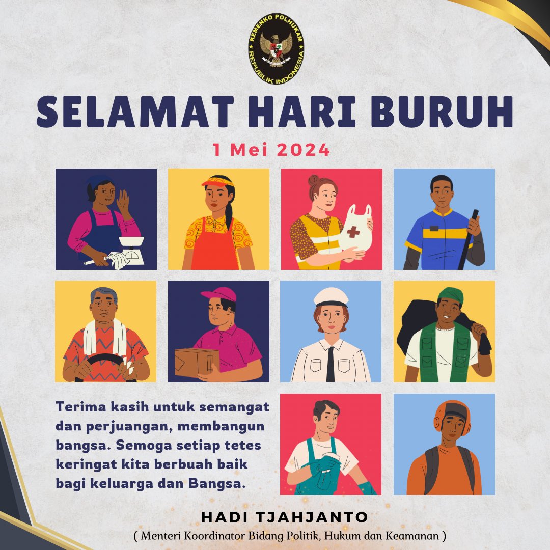 Terima kasih untuk semangat dan perjuangan, membangun bangsa. Semoga setiap tetes keringat kita berbuah baik bagi keluarga dan Bangsa.

Selamat memperingati hari Buruh 🙏🏻
