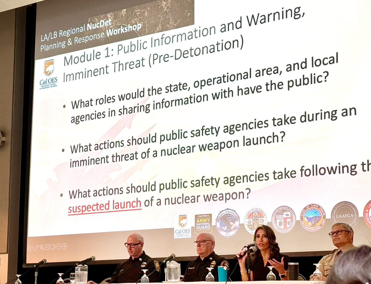 Today the Joint Regional Intelligence Center asked a panel of us to speak on #PublicInformationAndWarning of the threat of a nuclear detonation. Humbled to be on stage with these colleagues whom I admire and have such deep respect for @PIOErikScott @CarsonLASD @LACOFD