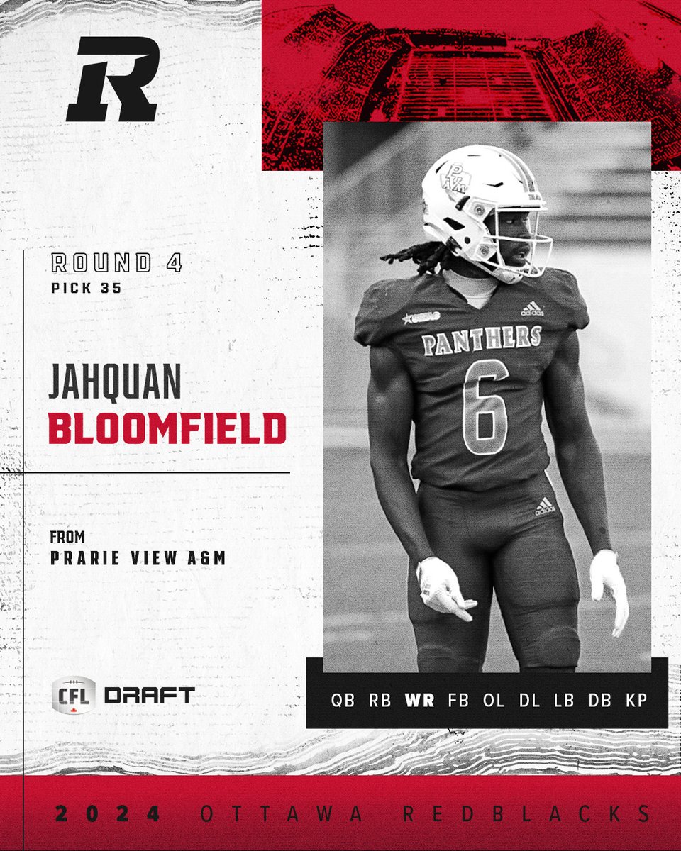 Ottawa built 🏠 We have selected @PVAMU_Football's 🇨🇦 WR Jahquan Bloomfield 35th overall in the #CFLDraft!