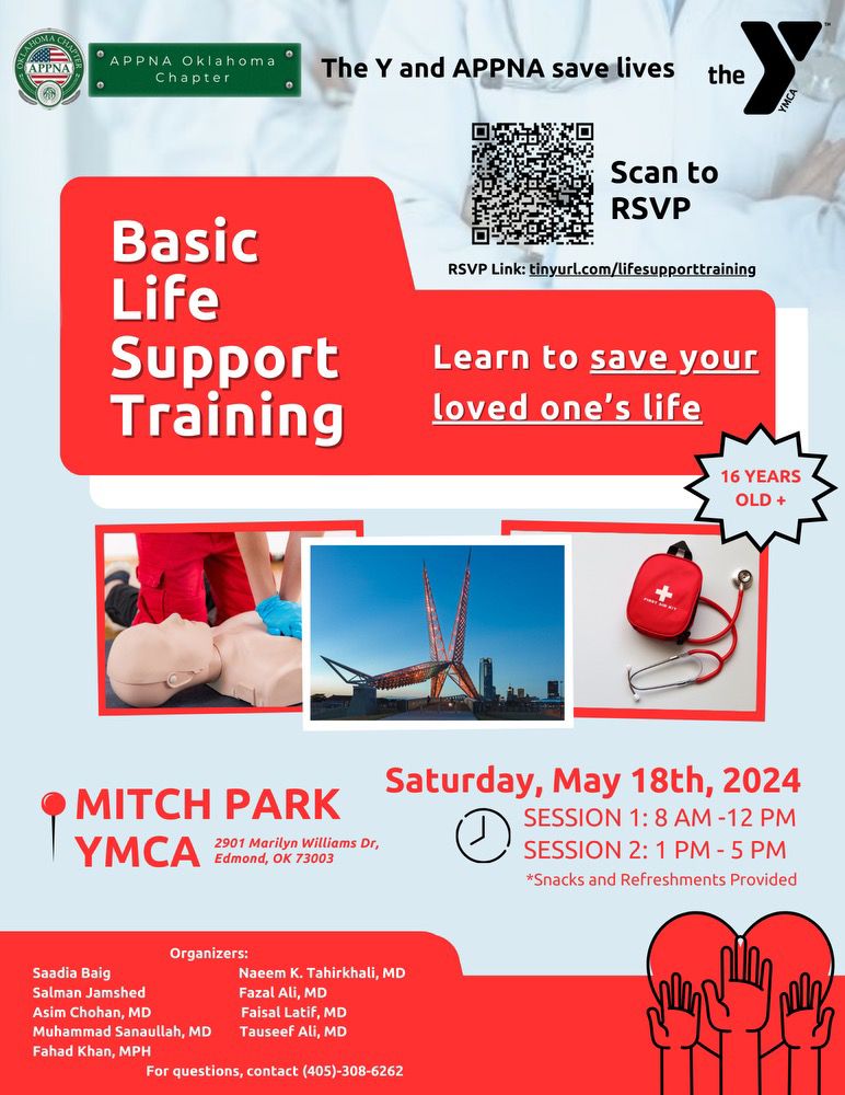 If you are 16 or above, consider registering for this training. You can save someone's life! Get BLS Trained! A joint venture of The Y and APPNA Oklahoma Chapter Share and spread the word! docs.google.com/forms/d/e/1FAI…