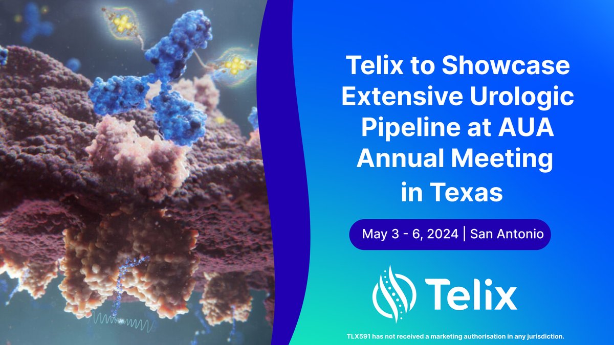 Join Telix at #AUA2024 in San Antonio!​ Oral presentations will feature TLX591, our lead rADC therapy candidate and Illuccix®, our PSMA-PET agent in prostate cancer.​ Visit booth 631 to discuss our theranostic programs in urology and click here for more: bit.ly/3WnY34q