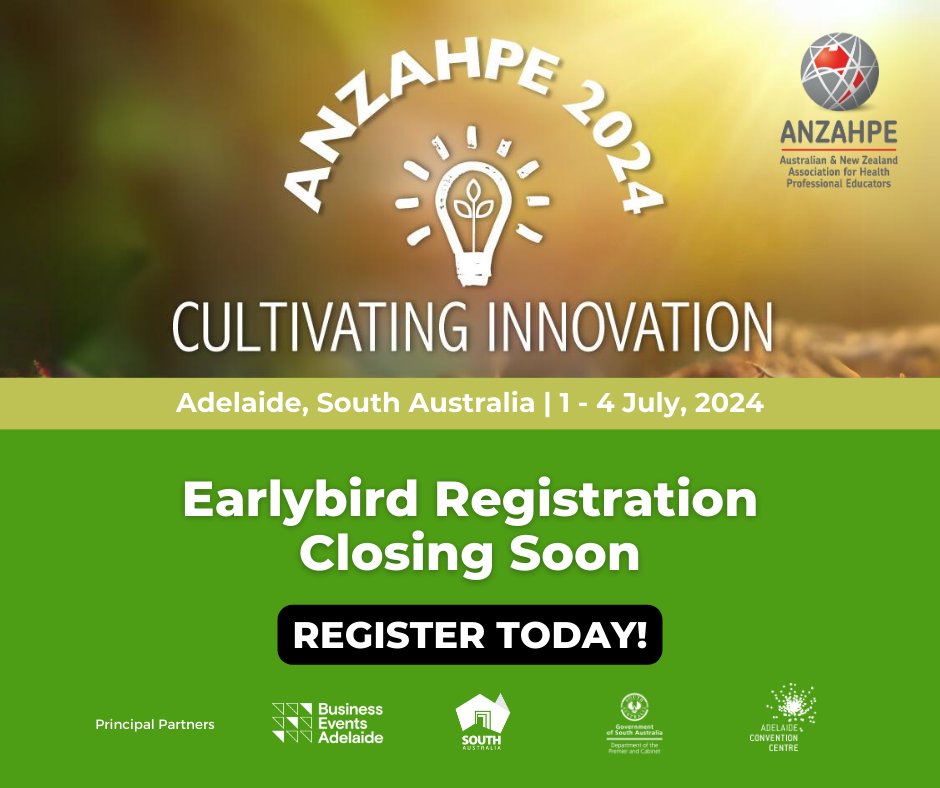 Have you registered to attend ANZAHPE 2024? Check out the program and don’t miss early bird registration, closing next week! eventstudio.eventsair.com/anzahpe-2024/ #ANZAHPE2024 #Adelaide @BizEventsAdl @AdelaideCC