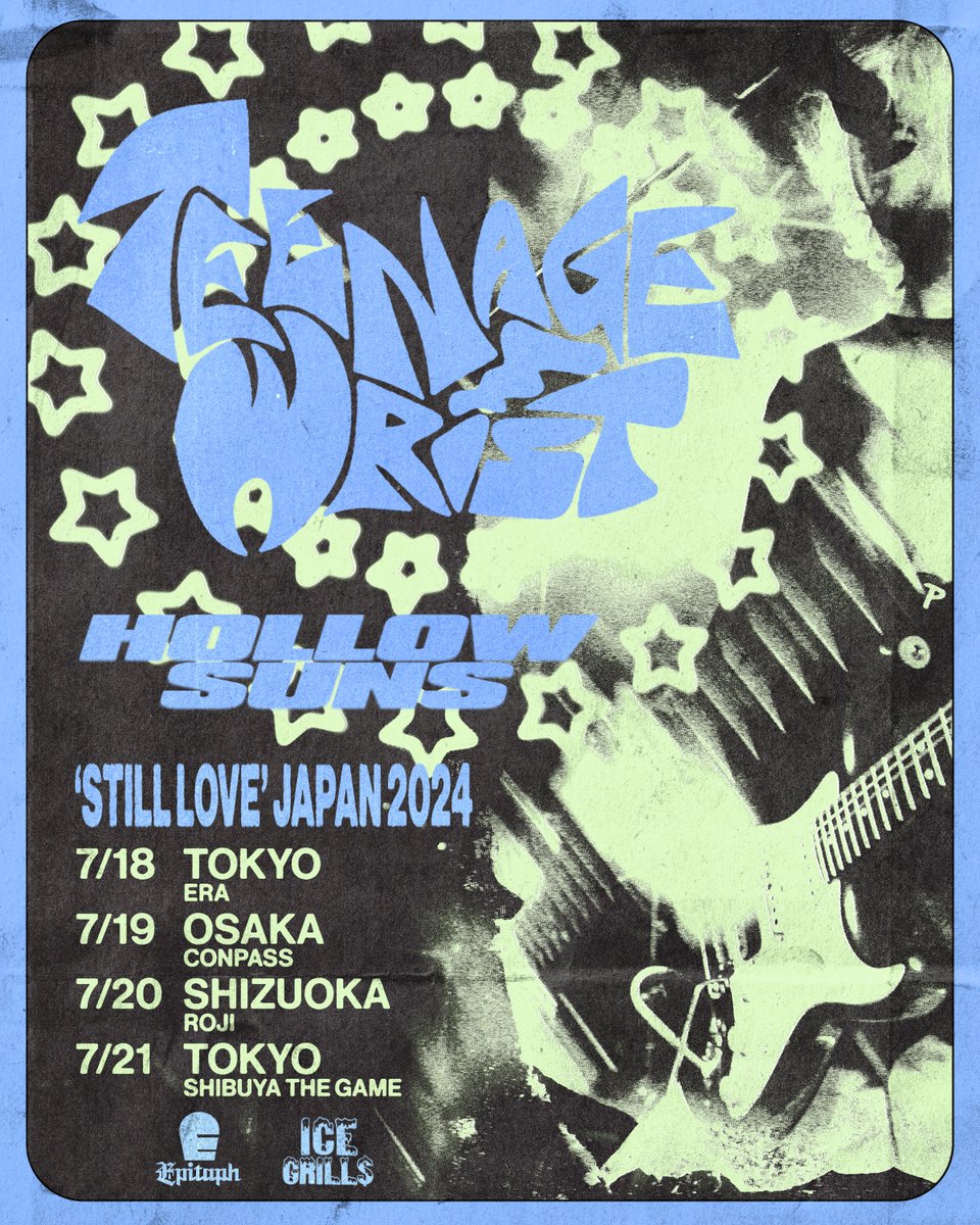 【TEENAGE WRIST / HOLLOW SUNS Japan Tour】 @icegrillsjp presents @TeenageWrist 'STILL LOVE' JAPAN 2024に全帯同します！ 7/18 TOKYO @RDS_ERA 7/19 OSAKA @conpass1 7/20 SHIZUOKA @furtherplatonix 7/21 TOKYO @SHIBUYATHEGAME icegrills.jp/teenage-wrist-…