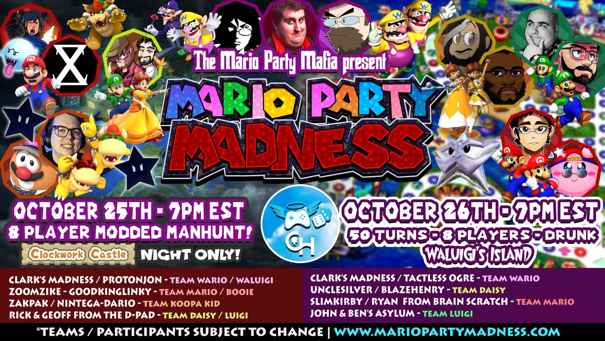 This fall's annual @ExtraLife4Kids @ChildrensPhila pregame. Mario Party Madness: You don't have 3 enemies - you have 6. @ZoomZike @ProtonJon @downrightdpad @ZakPakYT @Nintega_Dario @TactlessOgre @SilverGreg78 @SlimKirby @NayrmanBSC @BlazeHenry1 @GoodKingLinky @BensOnTheRadio