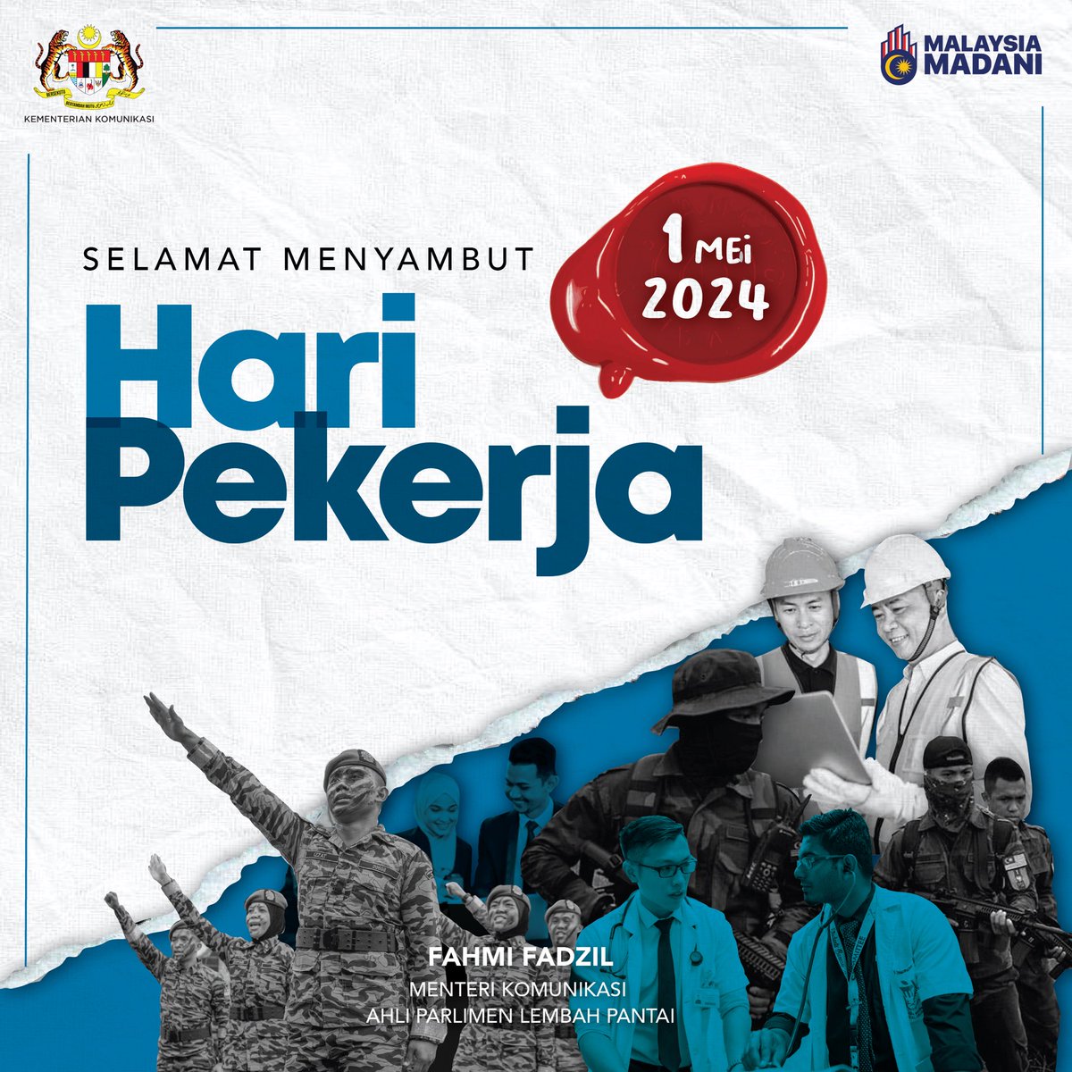 Selamat Hari Pekerja dan selamat bercuti diucapkan kepada semua. Setiap seorang pekerja menyumbang kepada kemajuan dan ekonomi negara. Semoga kesejahteraan dan kebajikan para pekerja sentiasa dibela, insya-Allah.