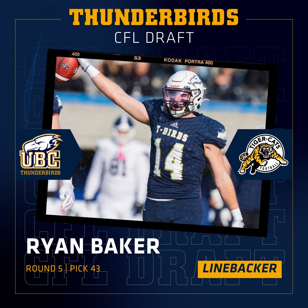 🏈 FB | Ryan Baker is off to Hamilton as the @Ticats selected the two-time @CanadaWest All-Star linebacker 43rd overall in the 2024 #CFLDraft!