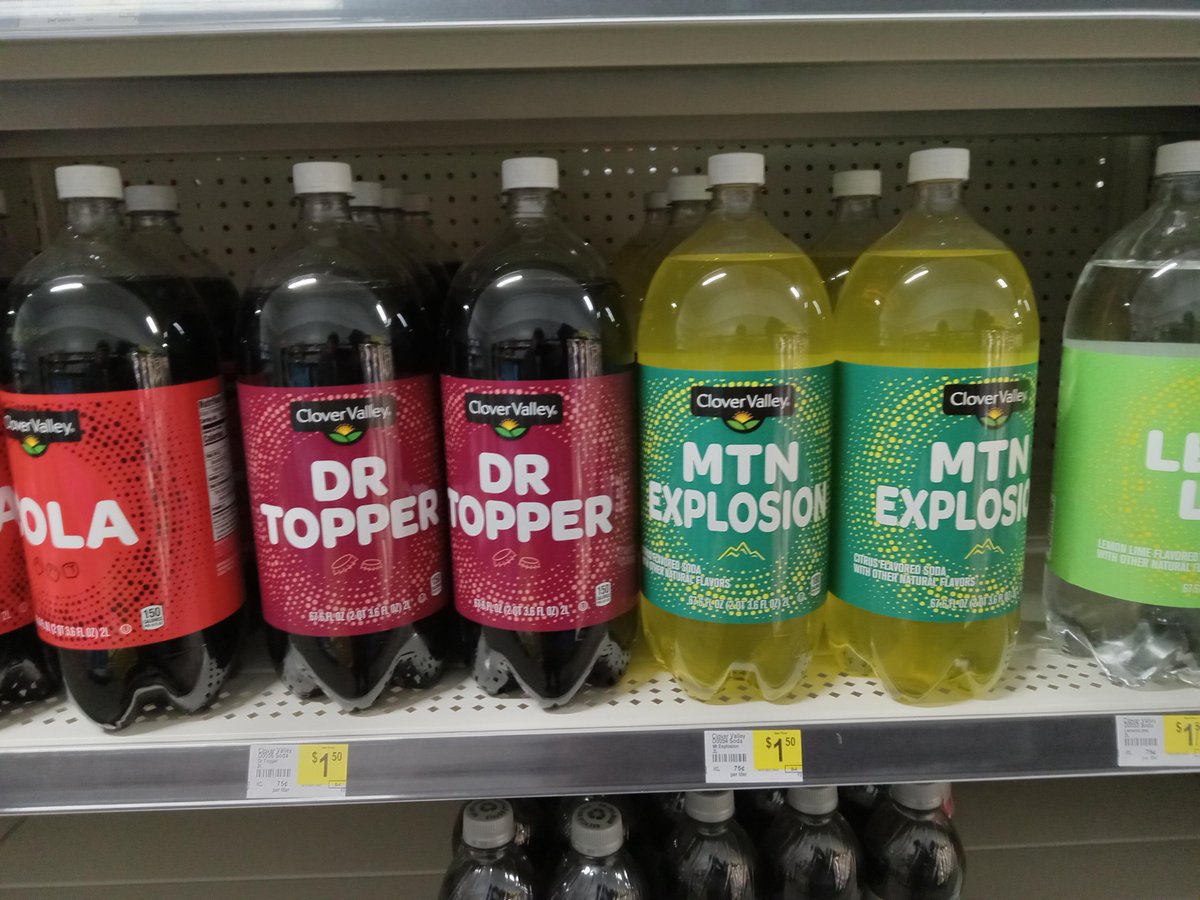 I just love the Dollar General's subtle marketing of soda. Putting Dr. Topper next to Mtn Explosion is a power move.