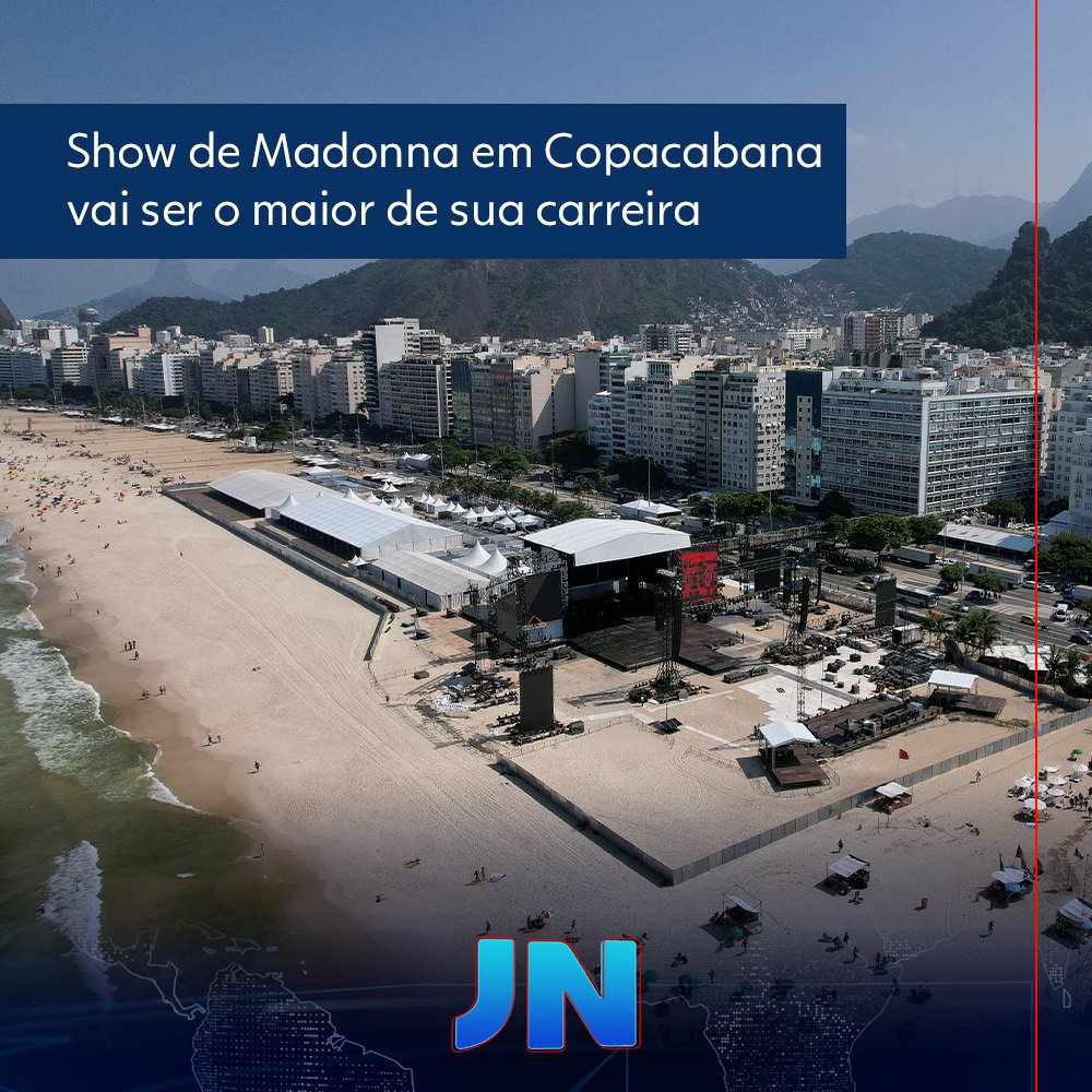 🎶🎤 MADONNA NO RIO | Antes de chegar ao Brasil, a turnê, que celebra os 40 anos de estrada da cantora, passou por 14 países glo.bo/3wejqdK #JN 📸REUTERS/Sergio Queiroz