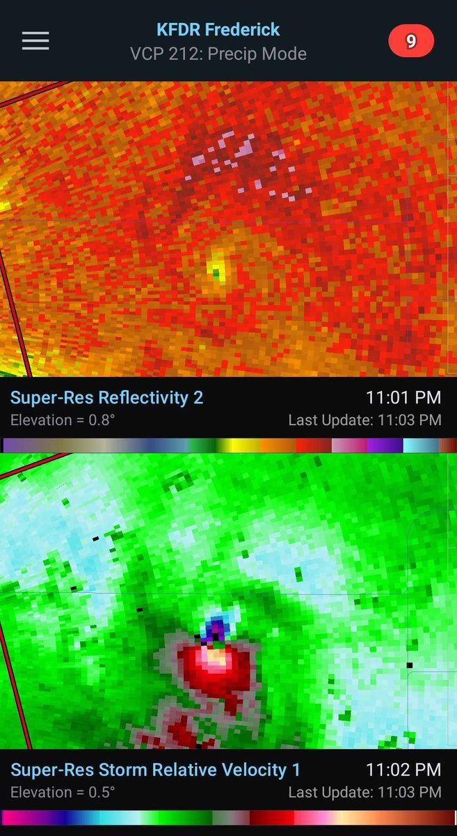 I've been tracking tornadoes on radar for 13+ years now... and this is now in the top 5 of most insane radar scans I ever seen. #OKwx